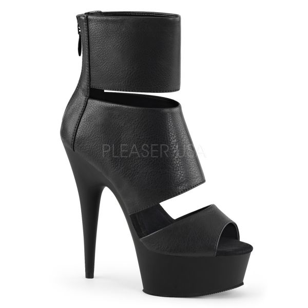 DELIGHT-600-16 schwarz PU Zehenfreie Peep Toe Sommer Stiefelette mit Plateau und luftigen Cut-Outs schwarz Kunstleder
